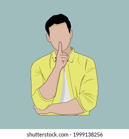 Vector illustration of silent person, silent expression, telling silence