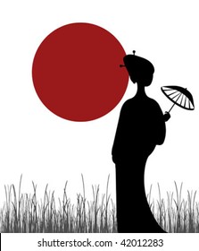 Vector illustration with  silhoette of geisha