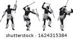 Vector illustration of a silhouette of a african zulu warrior dancing in traditional clothing