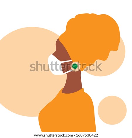 Vector illustration with silhouette of afro american girl in protective masks on a white background.Corona virus concept. Epidemic disease concept