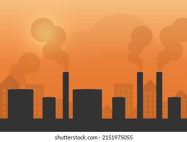 Vector Illustration of Silhouette air pollution from factory in the city