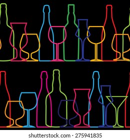 Vector Illustration of Silhouette Alcohol Bottle Seamless Pattern Background EPS10