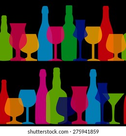 Vector Illustration of Silhouette Alcohol Bottle Seamless Pattern Background EPS10