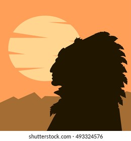 vector illustration of a silhouette of the American Indian