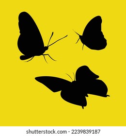 Vector illustration silhouette animal butterfly set isolated on yellow background