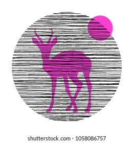 vector illustration silhouette of antelope, textile print on t-shirt