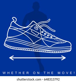 Vector illustration of silhouette of an athlete and sneakers. Sports shoes and runner. Advertisements, brochures, business templates. Isolated on a white background