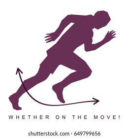 Vector illustration of silhouette of an athlete and sneakers. Sports shoes and runner. Advertisements, brochures, business templates. Isolated on a white background