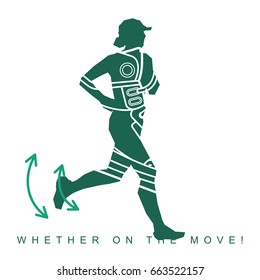 Vector illustration of silhouette of an athlete and sneakers. Sports shoes and runner. Advertisements, brochures, business templates. Isolated on a white background