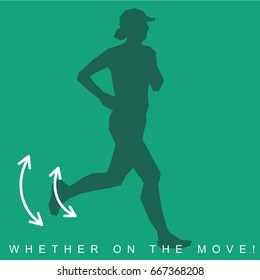 Vector illustration of silhouette of an athlete and sneakers. Sports shoes and runner. Advertisements, brochures, business templates. Isolated on a white background
