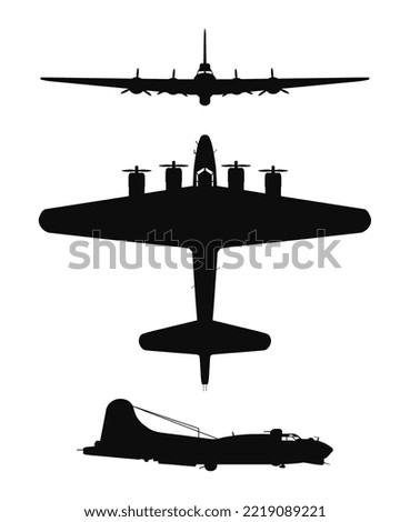 Vector illustration silhouette of the B-17 Flying Fortress aircraft isolated on white background