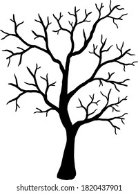 Vector illustration. Silhouette of bare tree on white background.