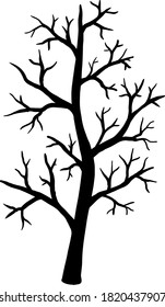 Vector illustration. Silhouette of bare tree on white background.