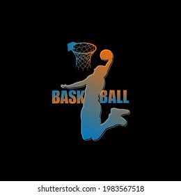 Vector illustration with silhouette of basketball player