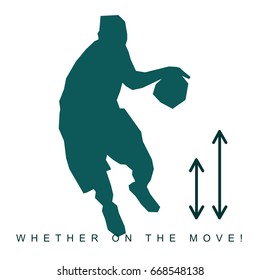 Vector illustration of silhouette of basketball player and sneakers. Sports shoes and player in basketball. Advertisements, brochures. Isolated on a white background