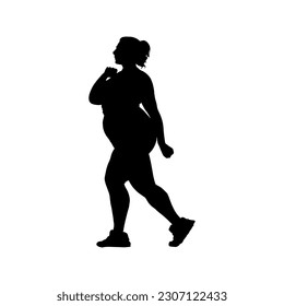 Vector illustration. Silhouette of a bbw girl going in for sports. Slimming. Healthy lifestyle.