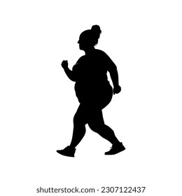 Vector illustration. Silhouette of a bbw girl going in for sports. Slimming. Healthy lifestyle.