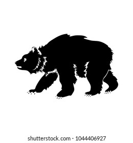 vector illustration silhouette of bear, linear drawing executed by hand