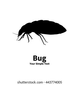 Vector Illustration Silhouette Bed Bug Isolated On White Background. Bedbug Side View Profile. The Insect Lives In The House.