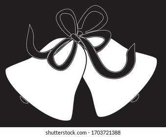 Vector illustration silhouette bells on black background with bow tie EPS 10 decorative element for Christmas card, invitation, greetings black and white 