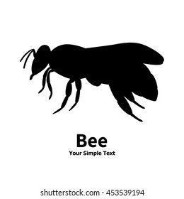 Vector illustration of a silhouette of a black bee on an isolated white background. Bee side view profile.