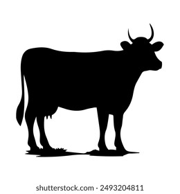 Vector illustration. Silhouette of a black cow on a white background.