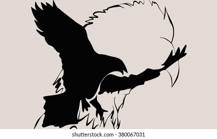 vector illustration silhouette of a black eagle in flight