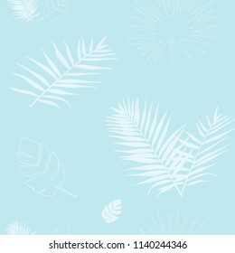 Vector illustration of a silhouette of a blue palm leafs