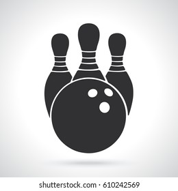 Vector illustration. Silhouette of bowling ball and pins. Sports equipment. Patterns elements for greeting cards, wallpapers