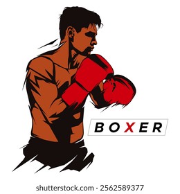 vector illustration of a silhouette of a boxer athlete with a fierce and powerful style. Concept of national sport boxing fight, self defense. Vector for sport concept design element