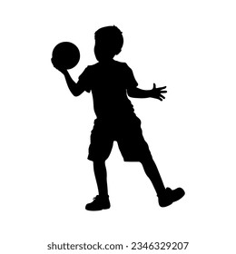 Vector illustration. Silhouette of a boy playing ball.