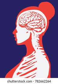 Vector illustration of a silhouette of a brain with a face profile of a man