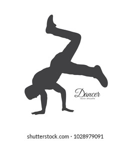 Vector illustration: Silhouette of break dance. Young man dancing of Hip Hop on white background