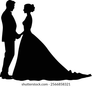 Vector illustration of silhouette of bride and groom.