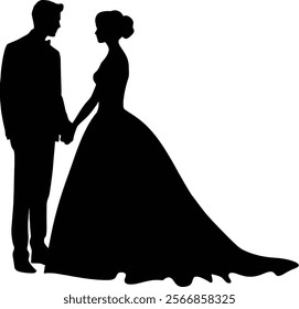 Vector illustration of silhouette of bride and groom.