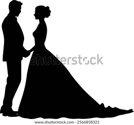 Vector illustration of silhouette of bride and groom.