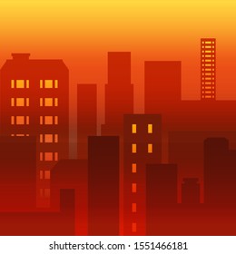 Vector illustration of Silhouette building in twilight and make colors like old film