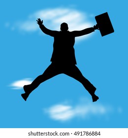 Vector illustration  with silhouette of businessman jump