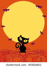 Vector Illustration of Silhouette Cat on Moonlight for Halloween Background