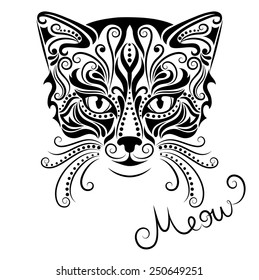 Vector illustration of silhouette of cat's head on a white background.