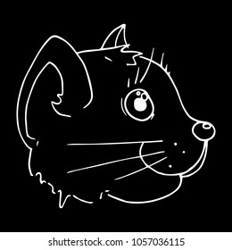 Vector illustration of a silhouette of a cat's muzzle. Hand drawn cat.
