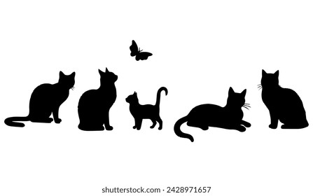 Vector illustration. Silhouette of cats set.