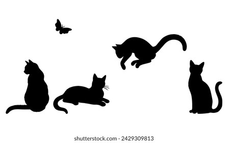 Vector illustration. Silhouette of cats set.