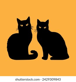 Vector illustration. Silhouette of cats set.