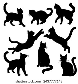 Vector illustration. Silhouette of cats set.