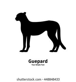 Vector illustration of a silhouette of a cheetah isolated on white background. Guepard side view profile.