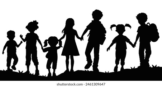 A Vector Illustration Silhouette of Children on White Background