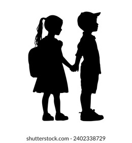 Vector illustration. Silhouette of children. A set of people. Set of stickers. Sample.