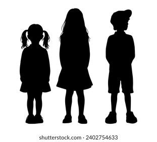 Vector illustration. Silhouette of children. A set of people. Set of stickers. Sample.