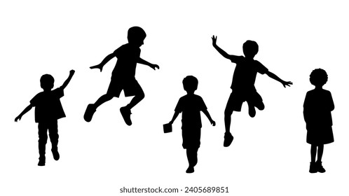 Vector illustration. Silhouette of children. A set of people. Set of stickers. Sample.